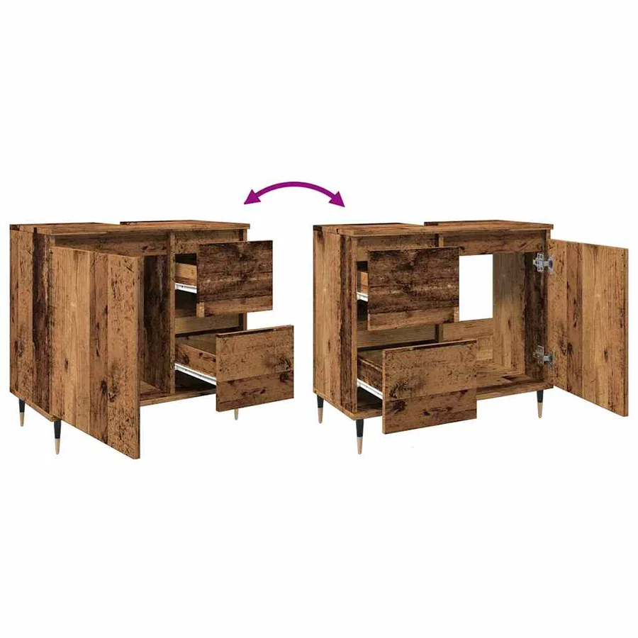 Armoire de salle de bain vieux bois 65x33x60 cm bois ingénierie - 9