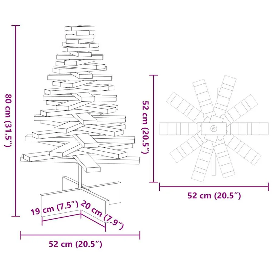 Arbre de Noël en bois pour décoration 80 cm bois de pin massif - 8