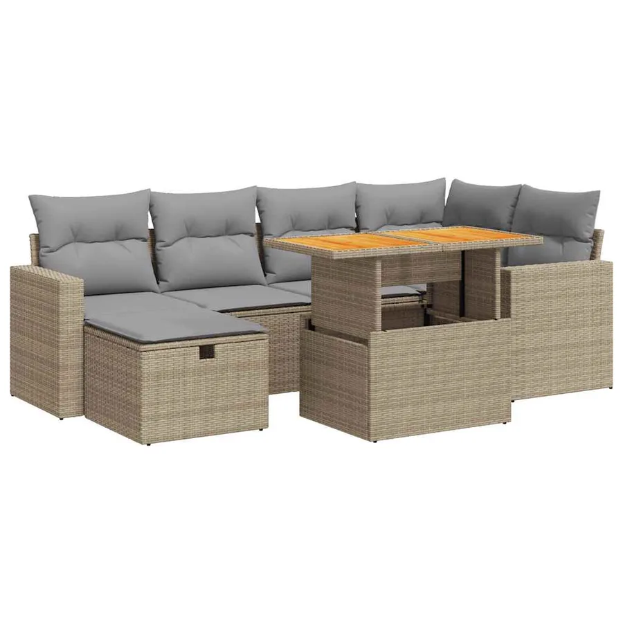 Salon de jardin avec coussins 8 pcs beige résine tressée acacia - 2