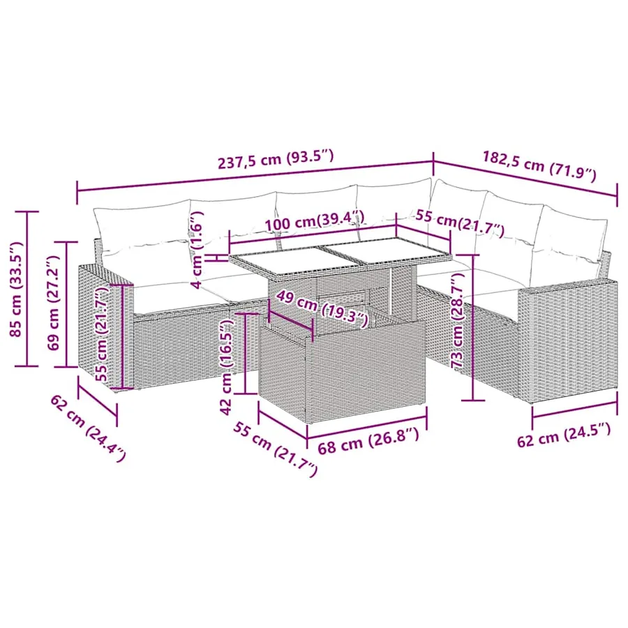 Salon de jardin avec coussins 7 pcs beige résine tressée - 14