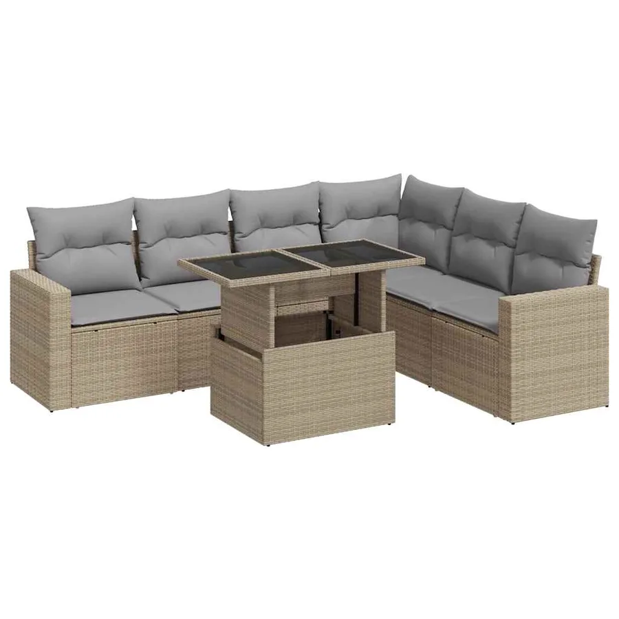 Salon de jardin avec coussins 7 pcs beige résine tressée - 2