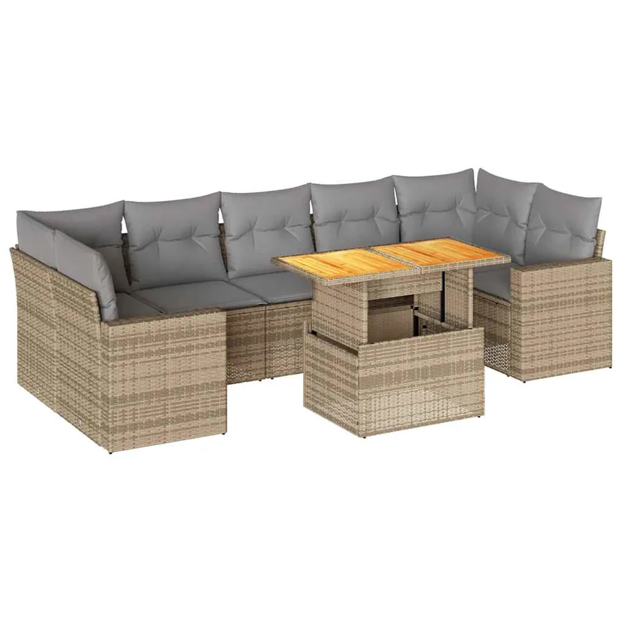 Salon de jardin avec coussins 8 pcs beige résine tressée - 2