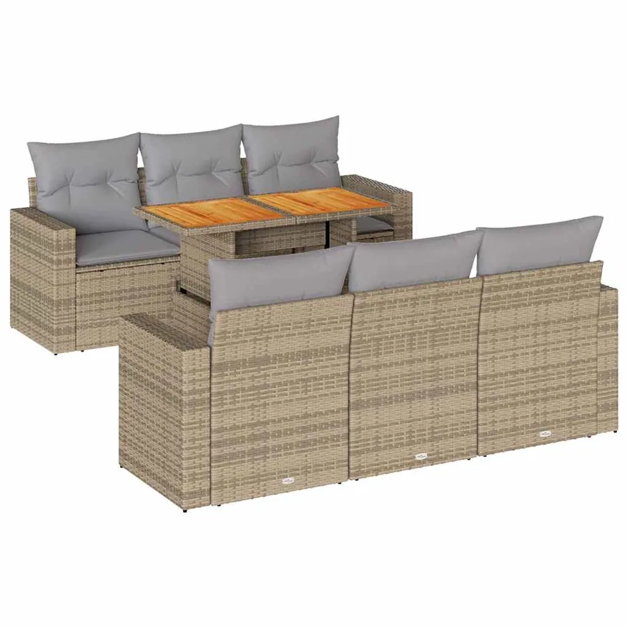 Salon de jardin avec coussins 7 pcs beige résine tressée - 2