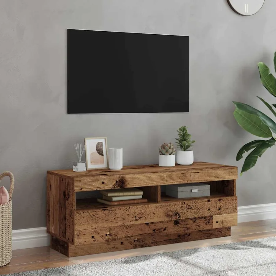 Meuble TV avec lumières LED vieux bois bois d'ingénierie