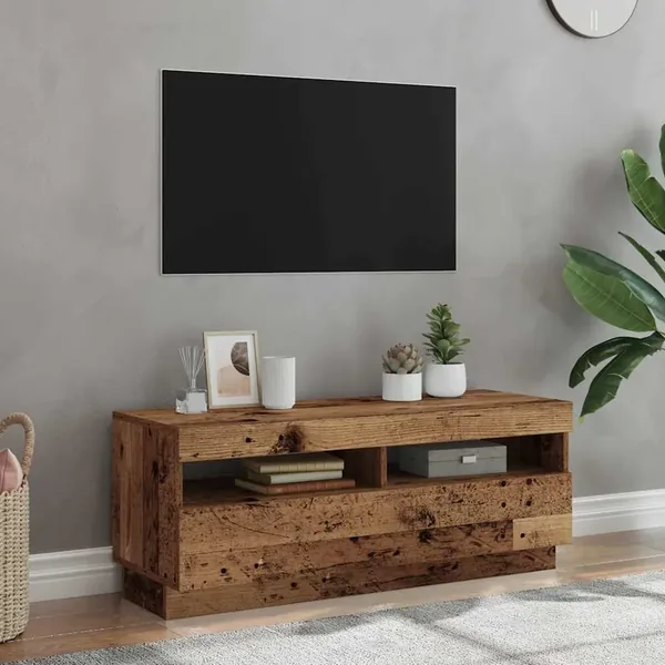 Meuble TV avec lumières LED vieux bois bois d'ingénierie