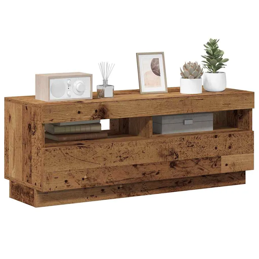 Meuble TV avec lumières LED vieux bois bois d'ingénierie - 5