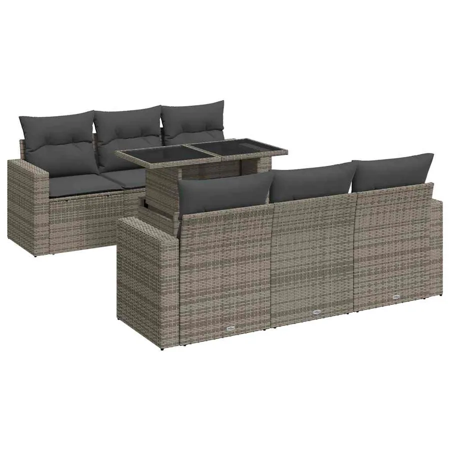 Salon de jardin avec coussins 7 pcs gris résine tressée - 2