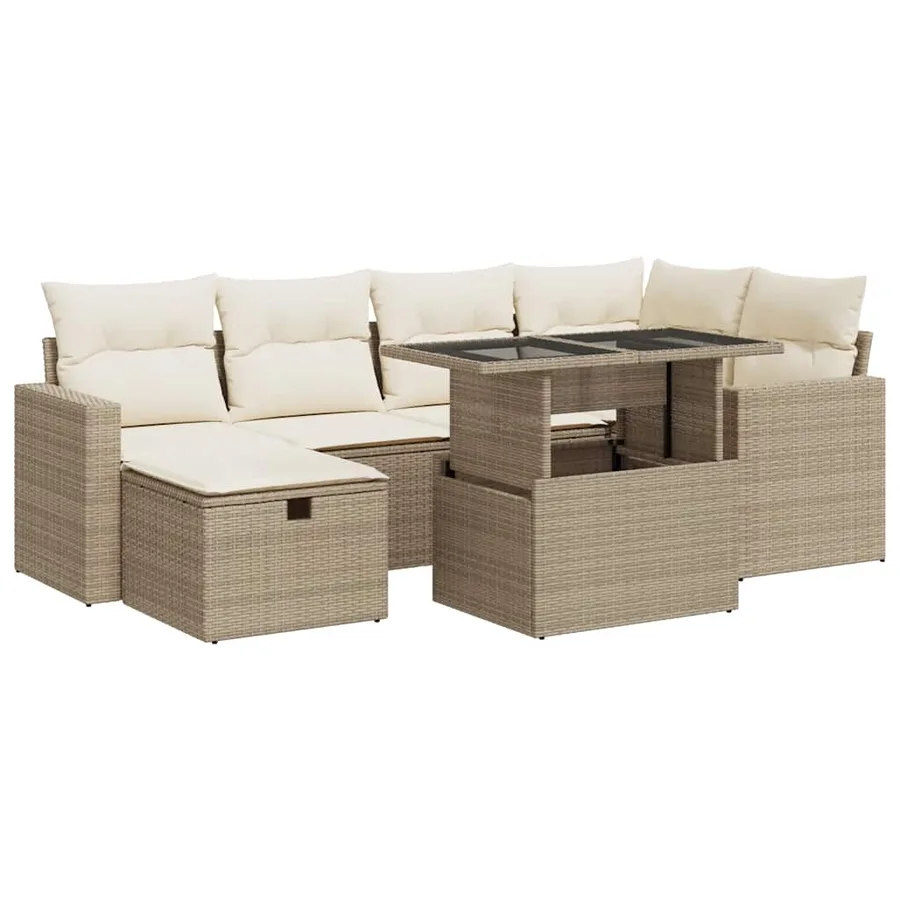 Salon de jardin avec coussins 7 pcs beige résine tressée - 2