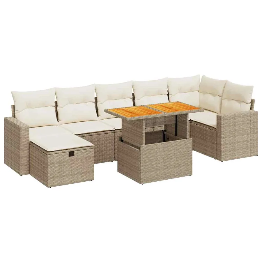 Salon de jardin avec coussins 5 pcs beige résine tressée acacia - 2