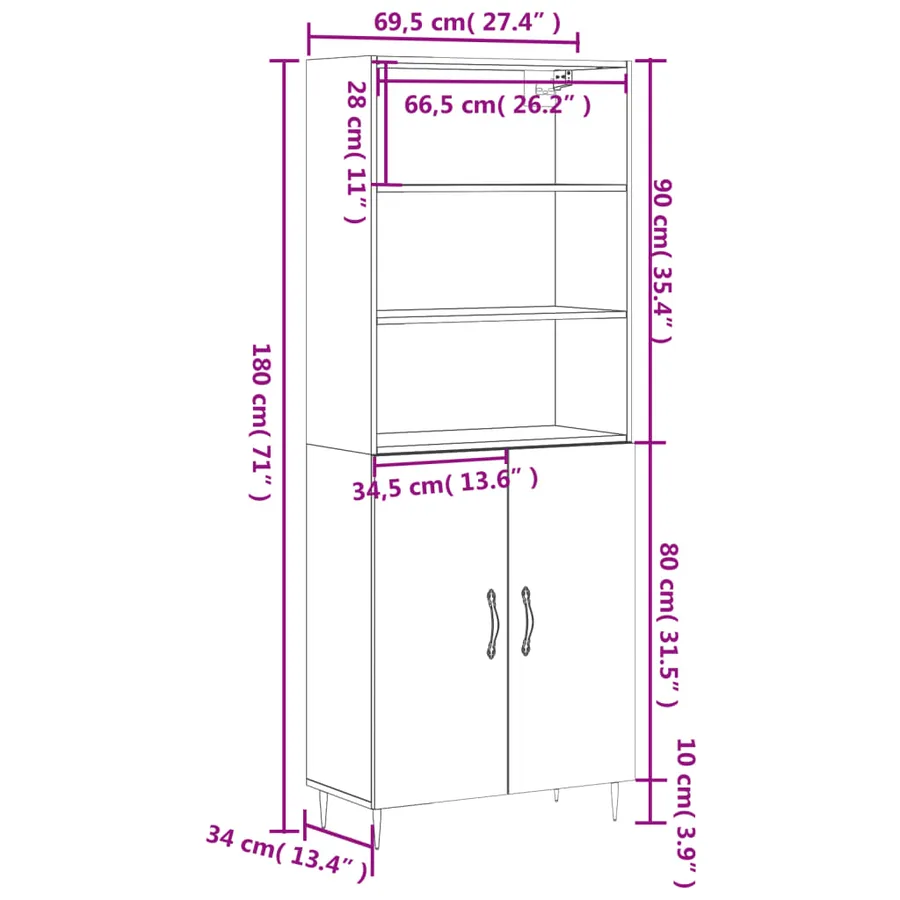 Buffet haut Gris béton 69,5x34x180 cm Bois d'ingénierie - 13