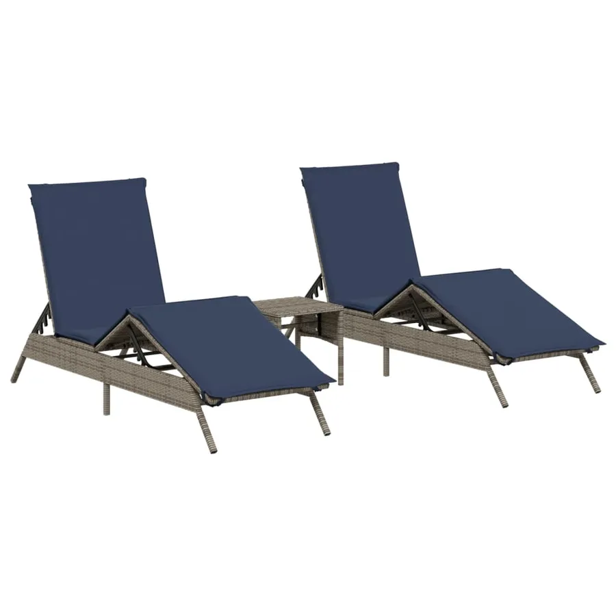Chaises longues lot de 2 avec table gris résine tressée - 2