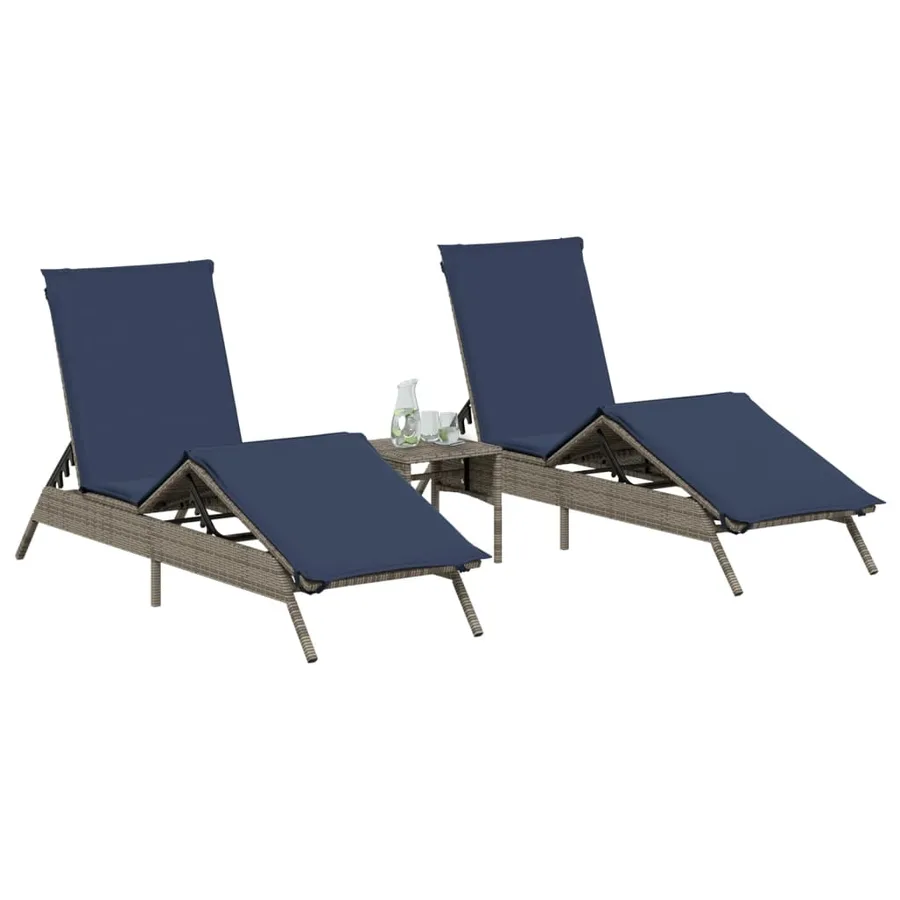 Chaises longues lot de 2 avec table gris résine tressée - 3