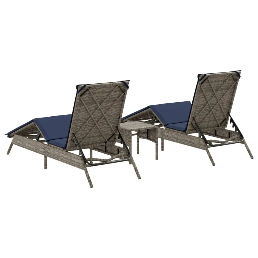 Chaises longues lot de 2 avec table gris résine tressée - 6