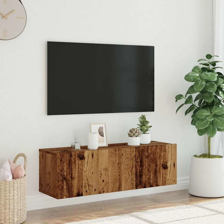 Meuble TV mural vieux bois 100x30x30 cm bois d'ingénierie - 3