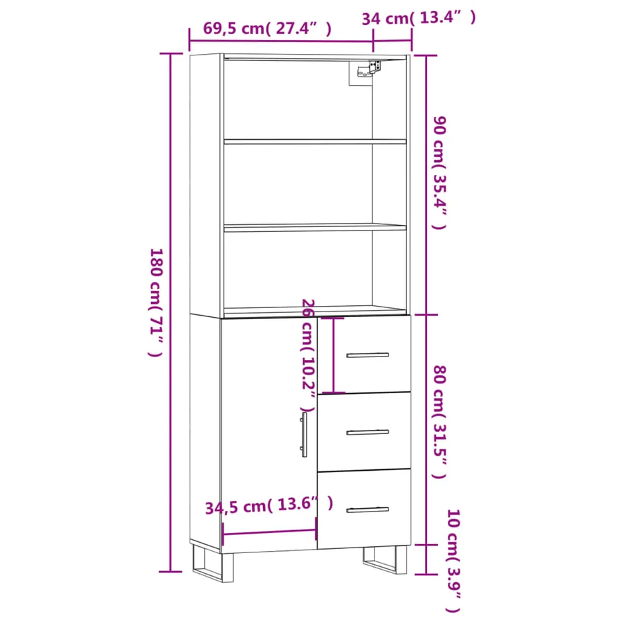 Buffet haut Chêne sonoma 69,5x34x180 cm Bois d'ingénierie - 14