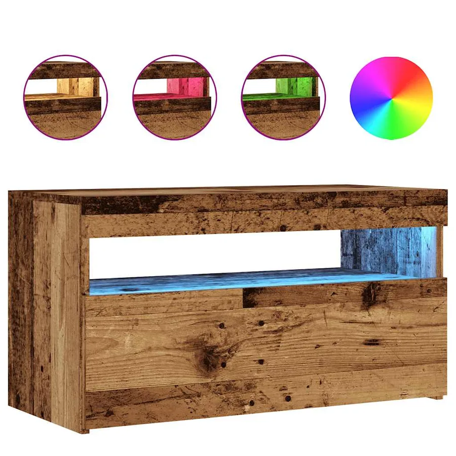 Meuble TV avec lumières LED vieux bois bois d'ingénierie - 2