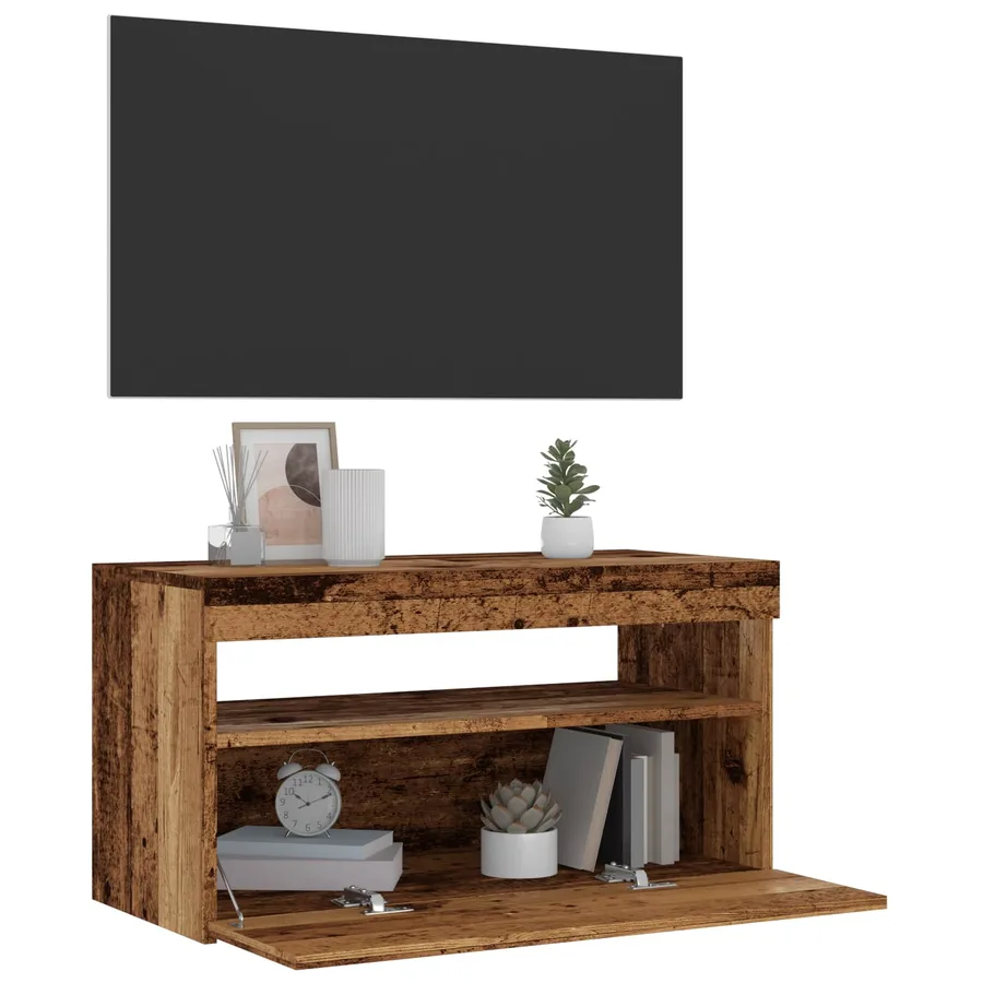 Meuble TV avec lumières LED vieux bois bois d'ingénierie - 3