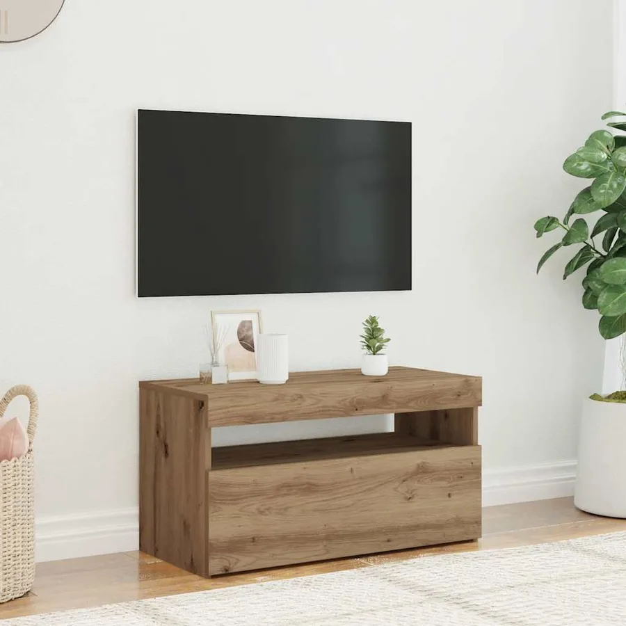 Meuble TV avec lumières LED chêne artisanal bois d'ingénierie - 4