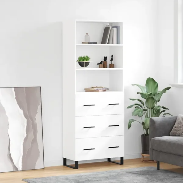 Buffet haut Blanc brillant 69,5x34x180 cm Bois d'ingénierie