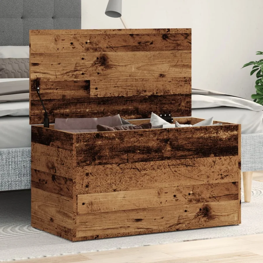 Coffre de rangement vieux bois 84x42x46 cm bois d'ingénierie