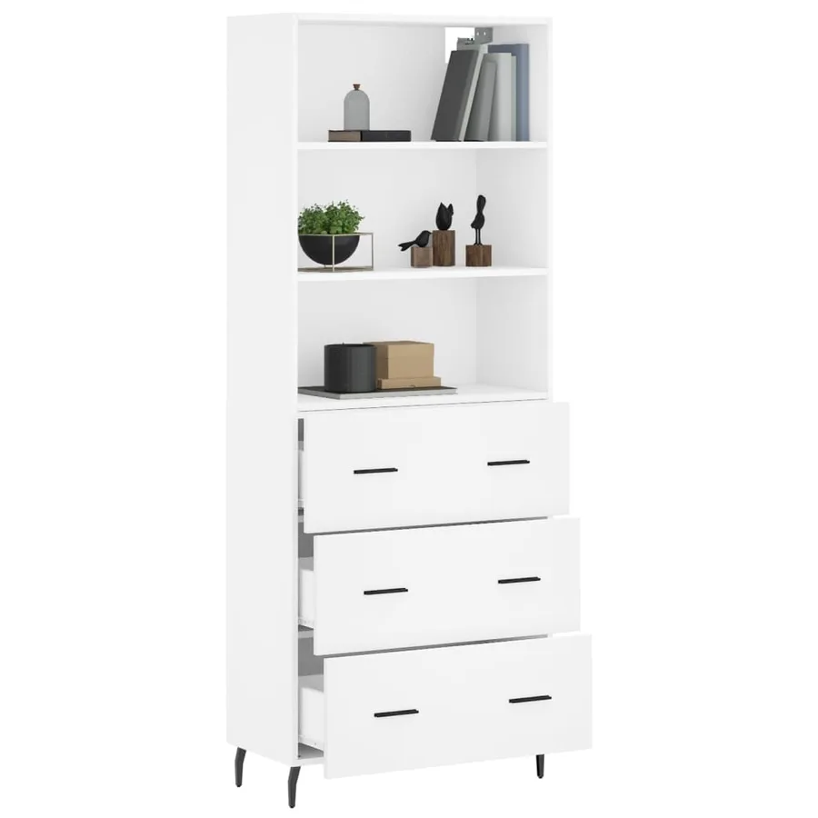 Buffet haut Blanc 69,5x34x180 cm Bois d'ingénierie - 3