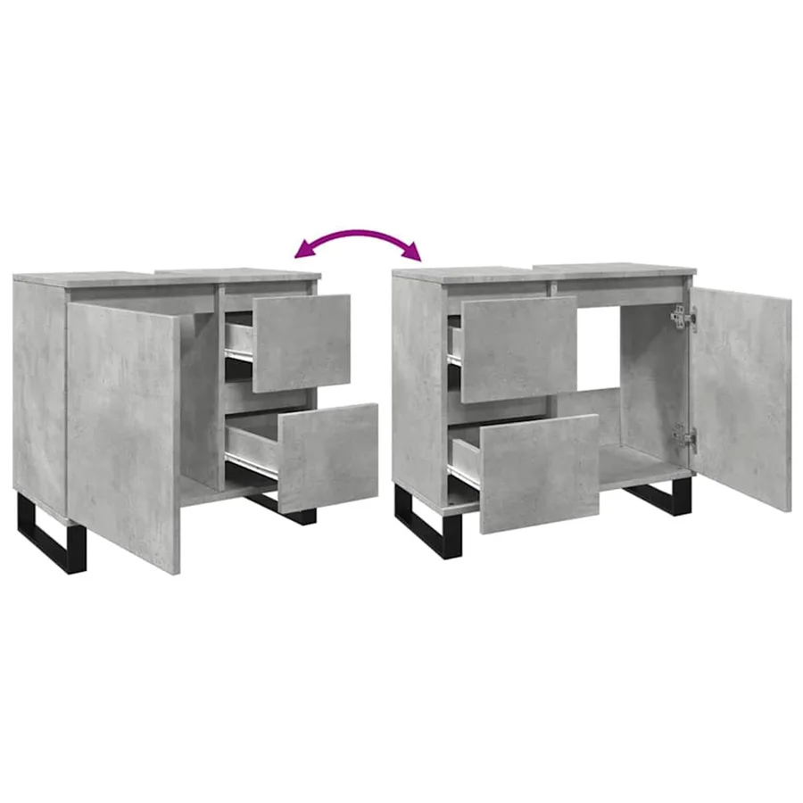 Armoire de lavabo de salle de bain gris béton 65x33x60 cm - 9