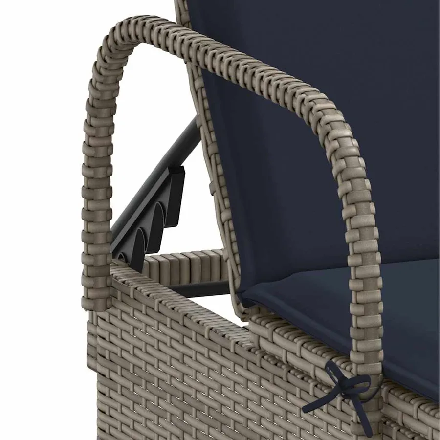 Chaise longue à roulettes avec coussin gris résine tressée - 8