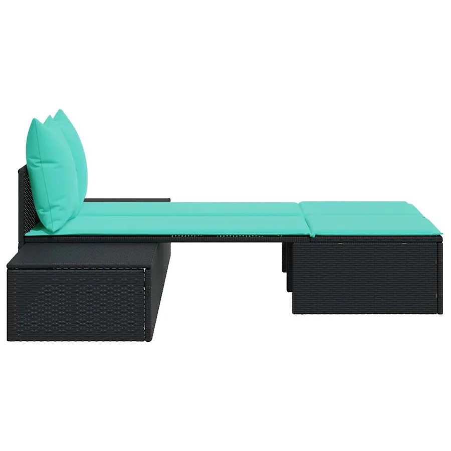 Chaise longue double avec coussins en rotin synthétique noir - 5