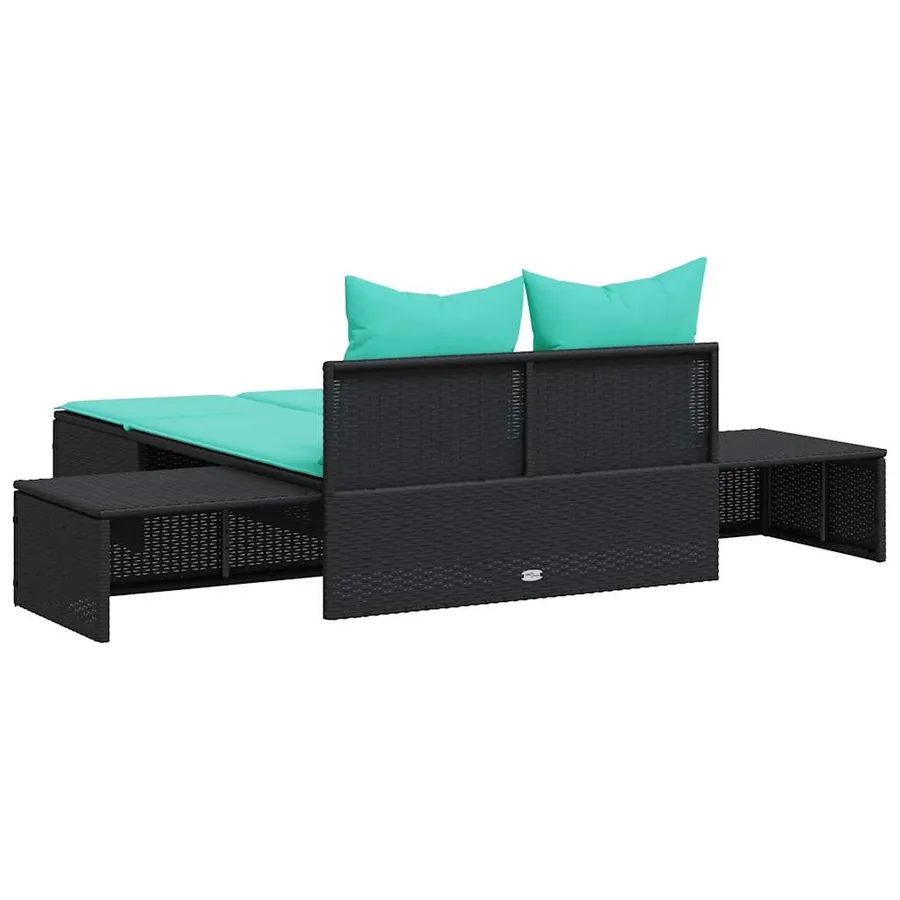 Chaise longue double avec coussins en rotin synthétique noir - 6