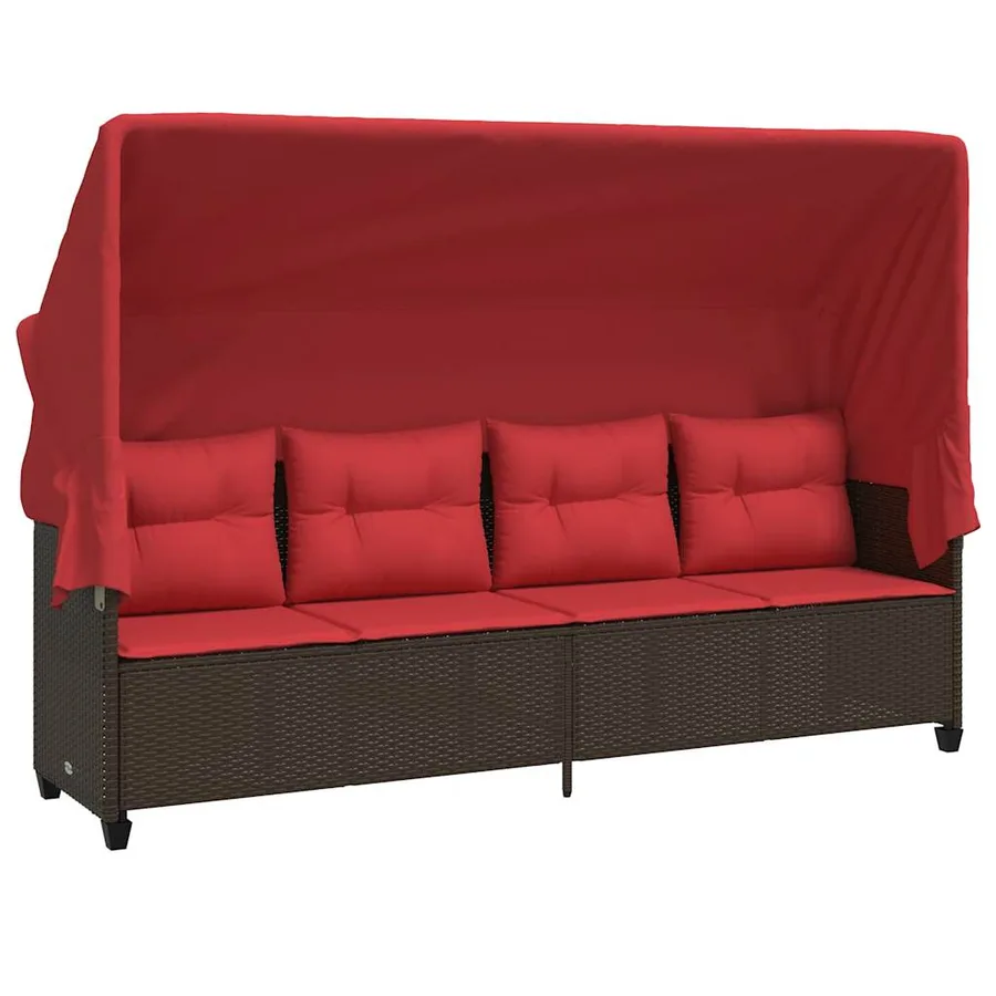 Chaise longue avec auvent et coussins marron résine tressée - 2