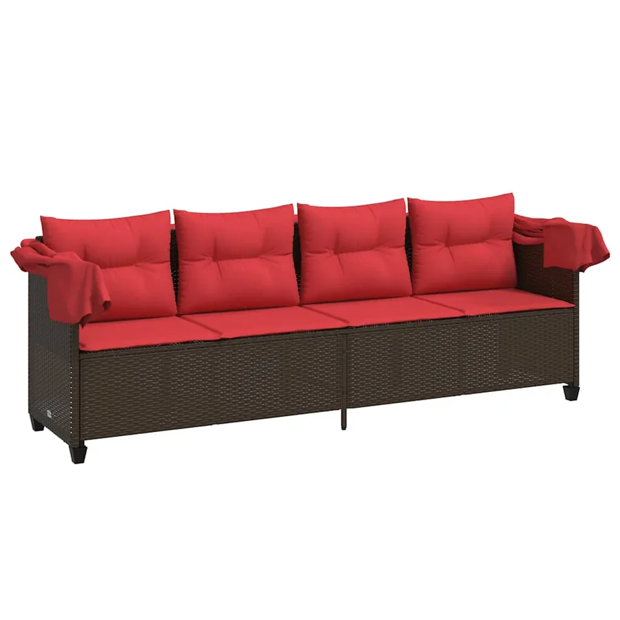 Chaise longue avec auvent et coussins marron résine tressée - 4