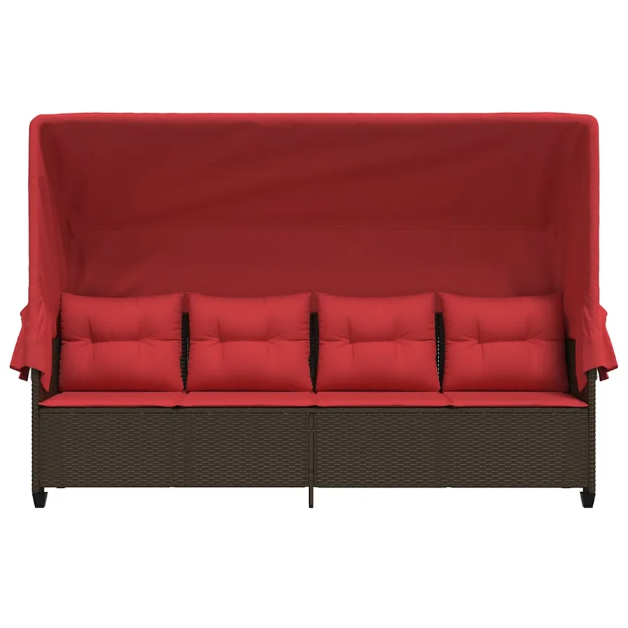 Chaise longue avec auvent et coussins marron résine tressée - 5