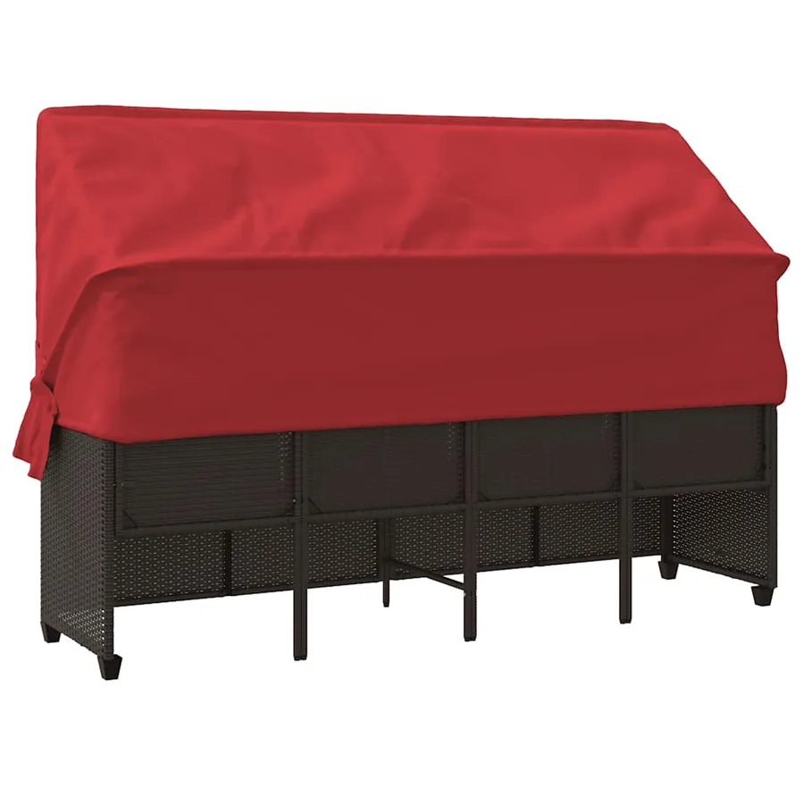 Chaise longue avec auvent et coussins marron résine tressée - 7