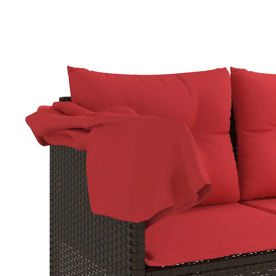 Chaise longue avec auvent et coussins marron résine tressée - 9
