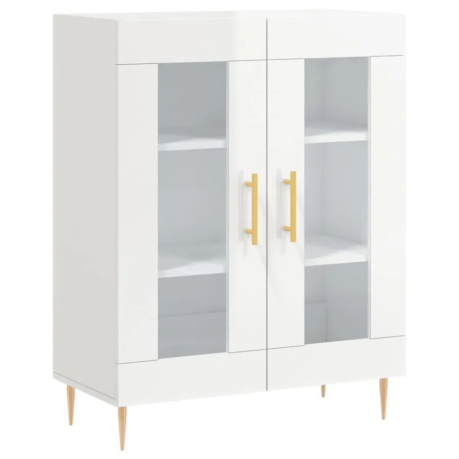 Buffet haut Blanc brillant 69,5x34x180 cm Bois d'ingénierie - 7