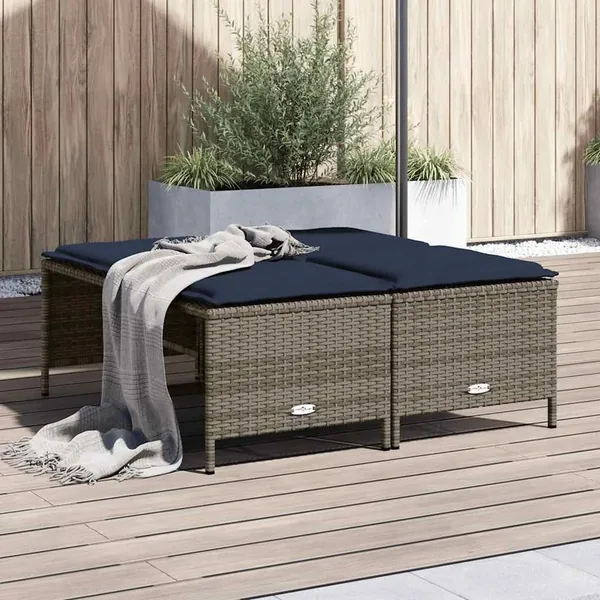 Tabourets de jardin avec coussins lot de 4 gris résine tressée