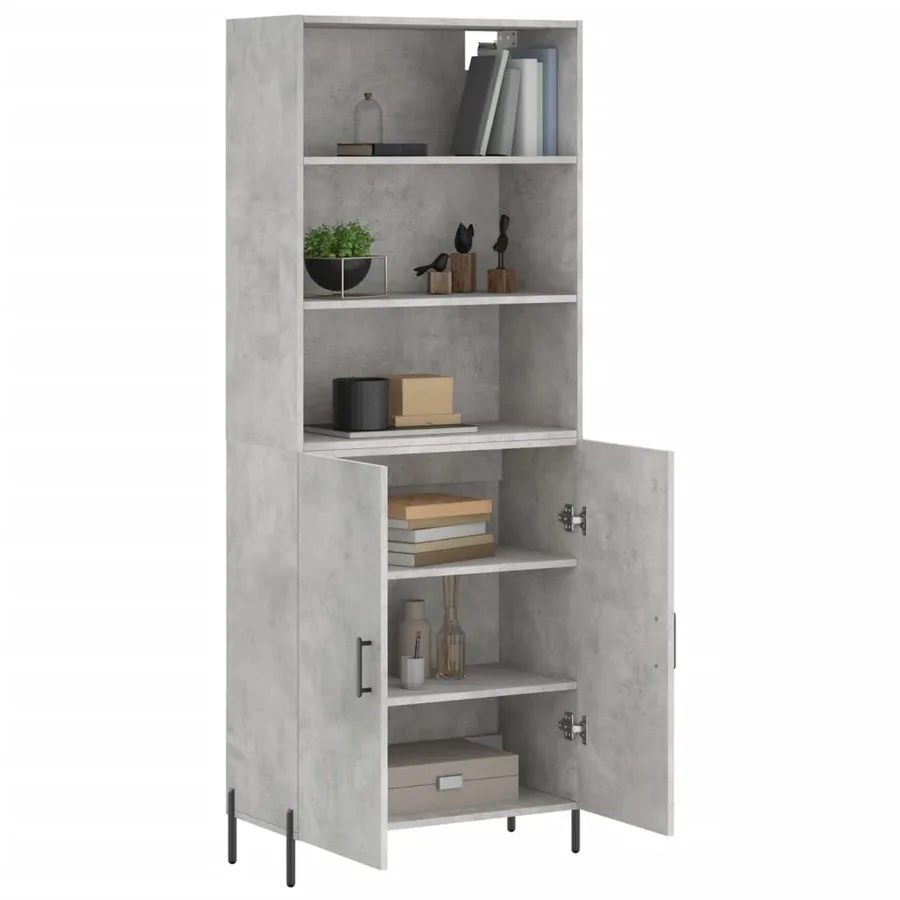 Buffet haut Gris béton 69,5x34x180 cm Bois d'ingénierie - 3