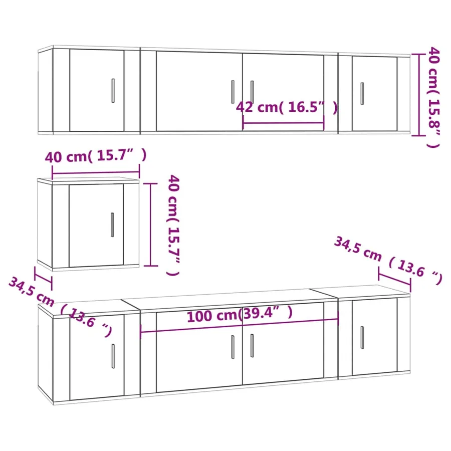 Ensemble de meubles TV 7 pcs Sonoma gris Bois d'ingénierie - 7