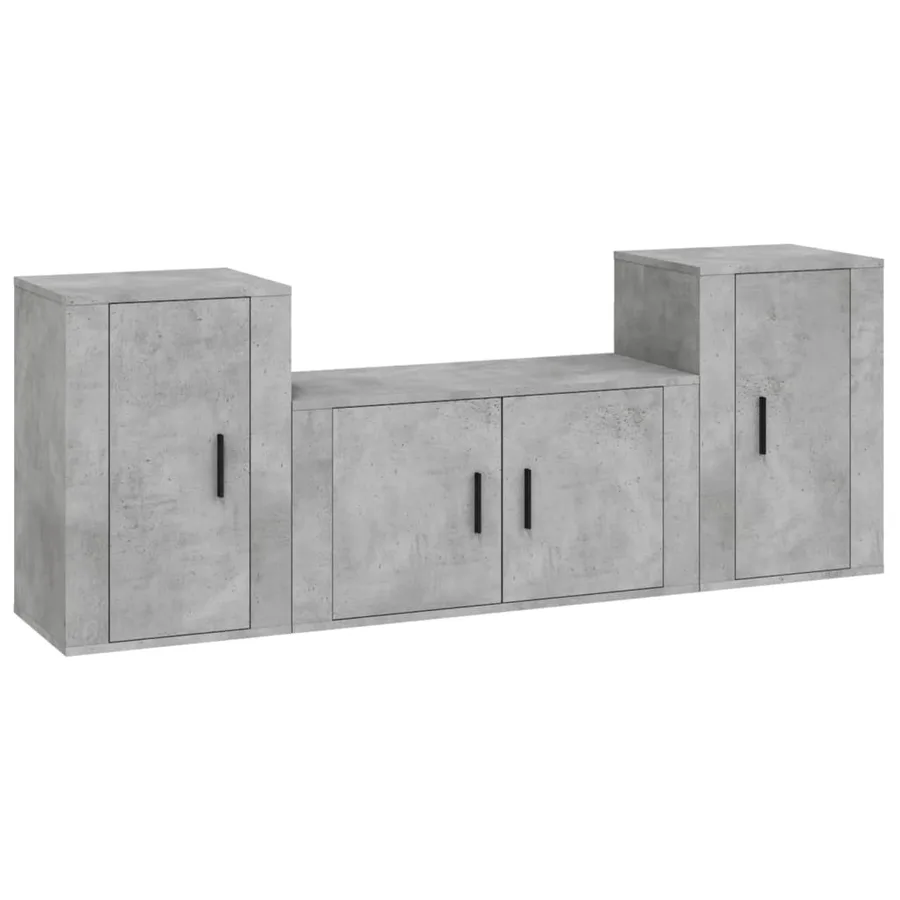 Ensemble de meubles TV 3 pcs Gris béton Bois d'ingénierie - 2
