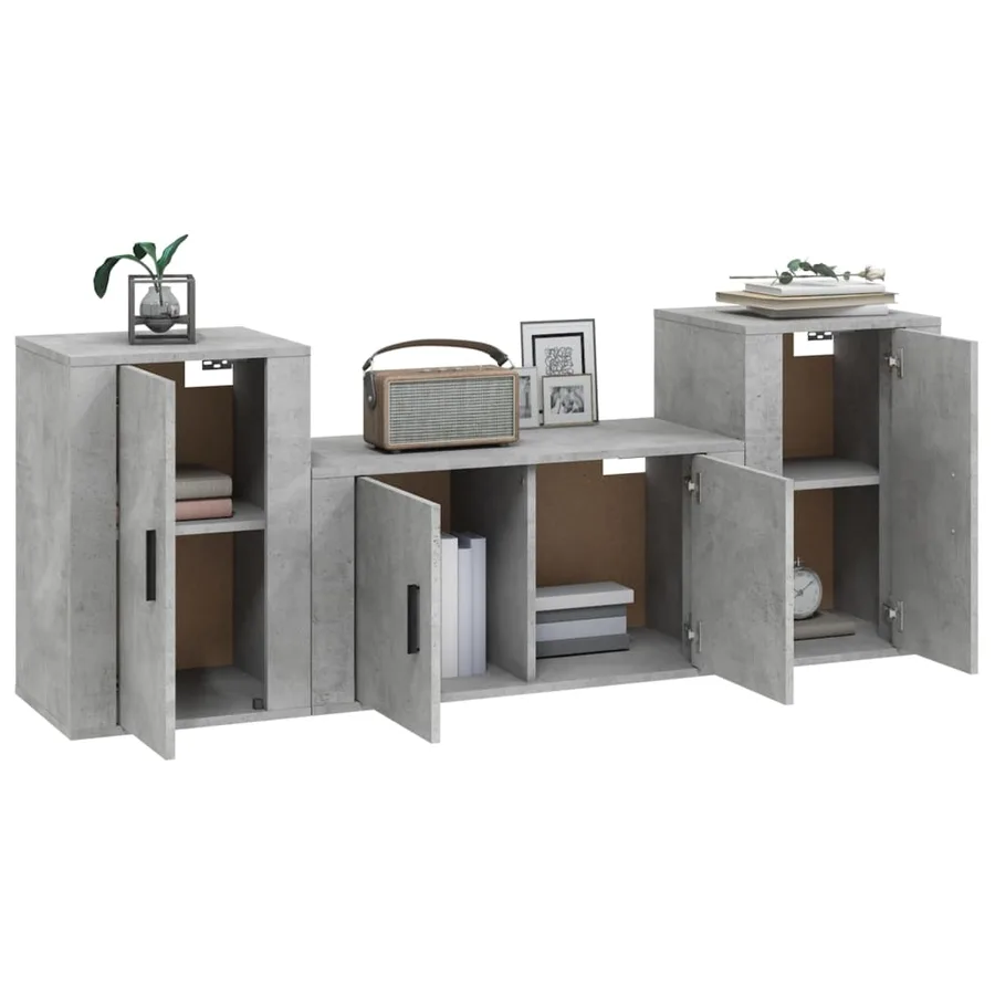 Ensemble de meubles TV 3 pcs Gris béton Bois d'ingénierie - 3