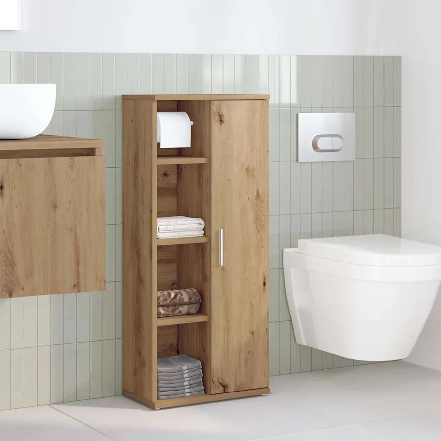 Meuble de salle de bain avec porte-rouleau chêne artisanal - 3