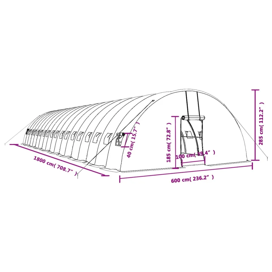 Serre avec cadre en acier vert 108 m² 18x6x2,85 m - 12
