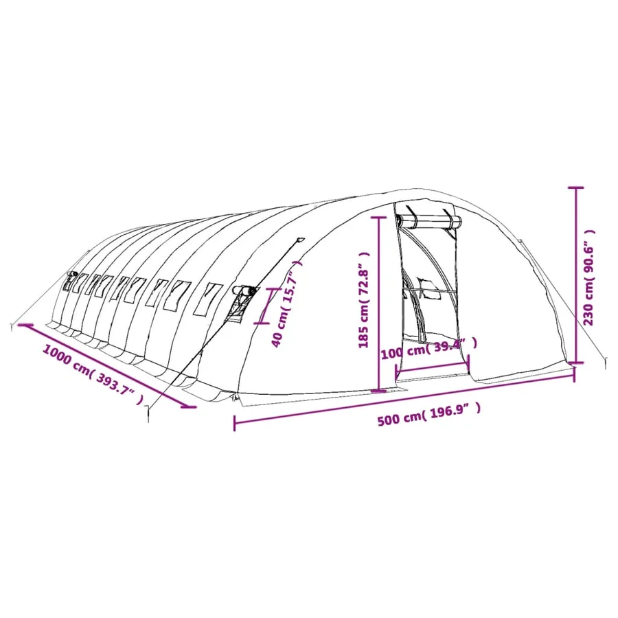Serre avec cadre en acier blanc 50 m² 10x5x2,3 m - 12