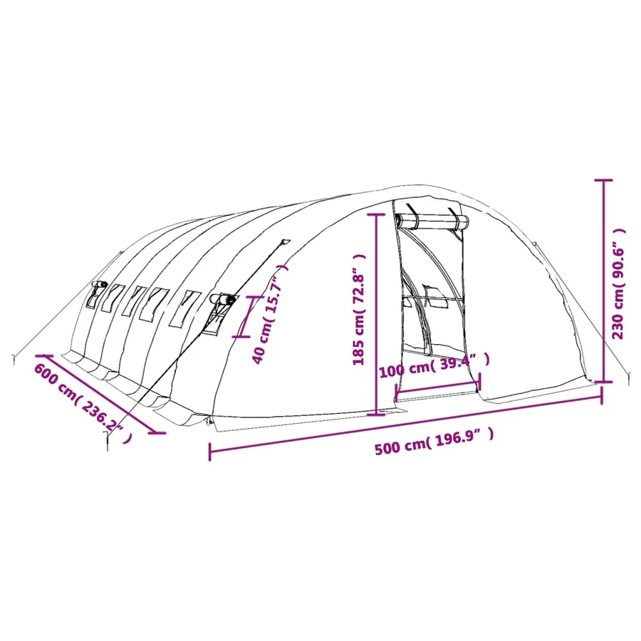 Serre avec cadre en acier blanc 30 m² 6x5x2,3 m - 12