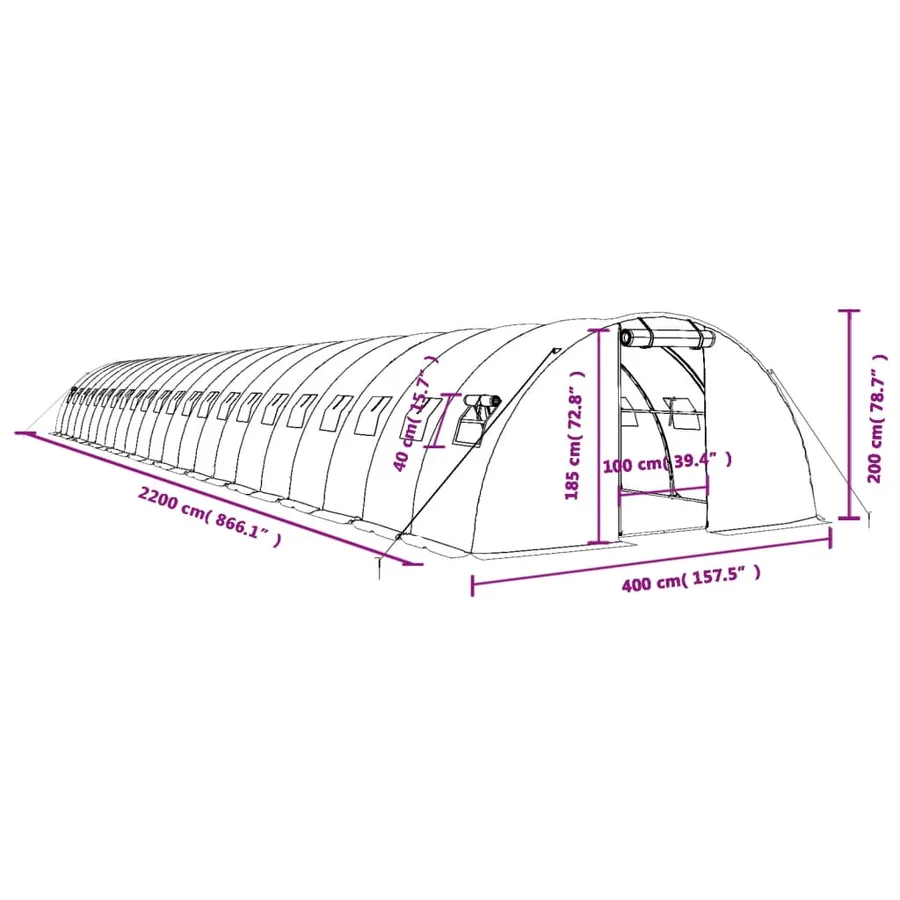 Serre avec cadre en acier blanc 88 m² 22x4x2 m - 12