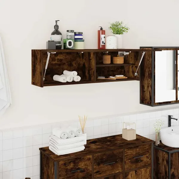 Armoire murale de bain chêne fumé 100x25x30cm bois d'ingénierie