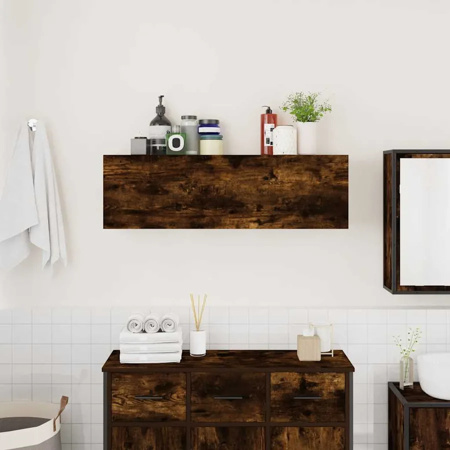 Armoire murale de bain chêne fumé 100x25x30cm bois d'ingénierie - 3