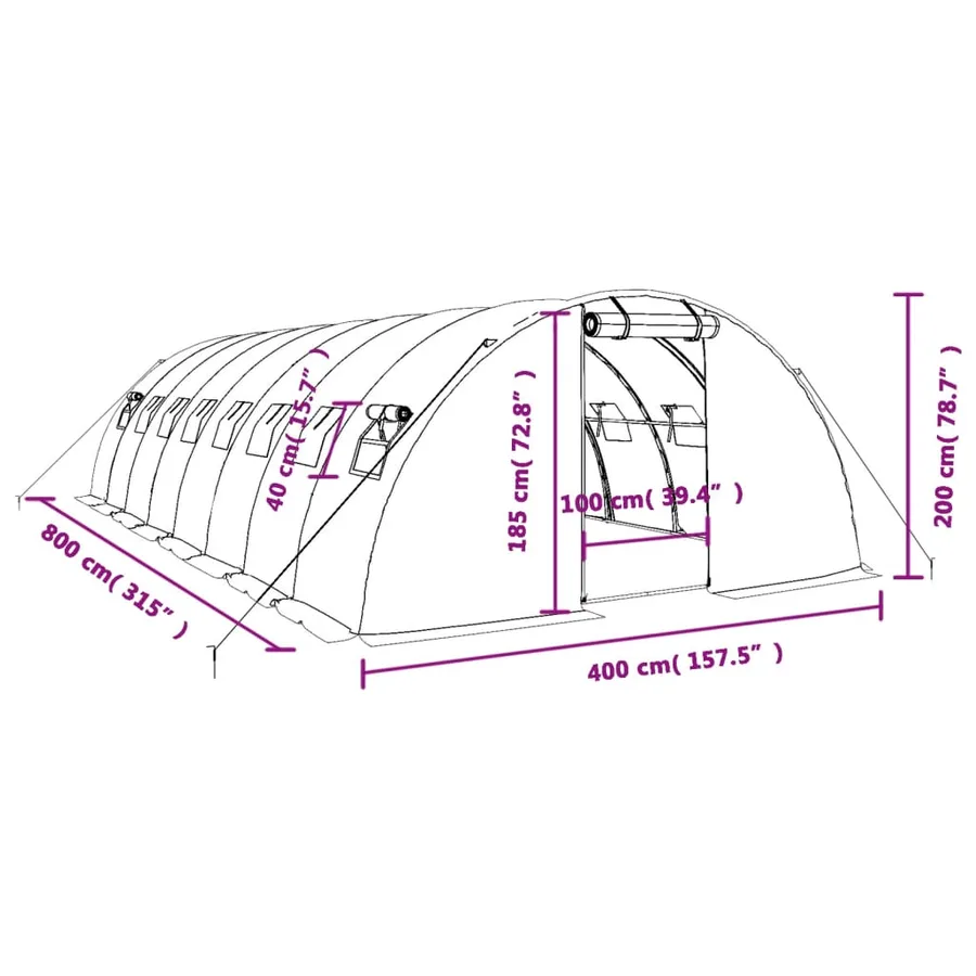 Serre avec cadre en acier blanc 32 m² 8x4x2 m - 12