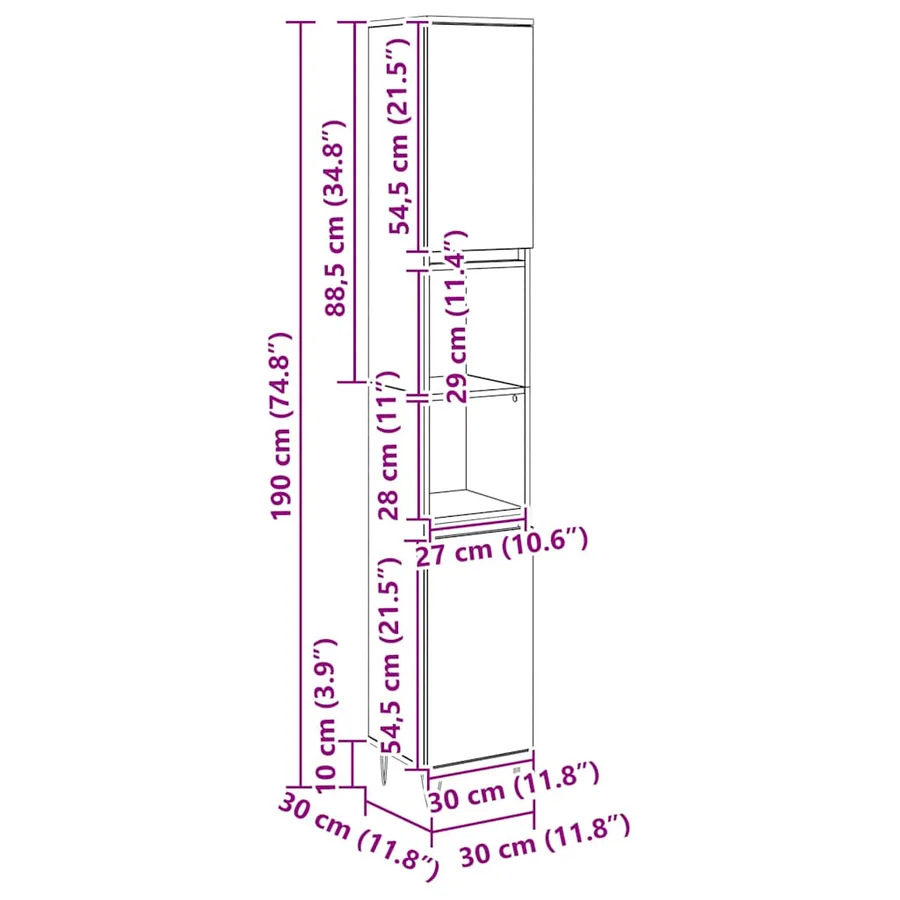 Armoire de salle de bain chêne artisanal 30x30x190 cm - 11