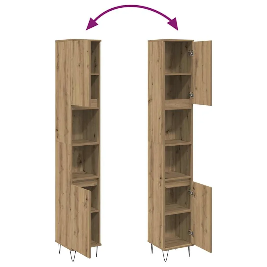 Armoire de salle de bain chêne artisanal 30x30x190 cm - 8